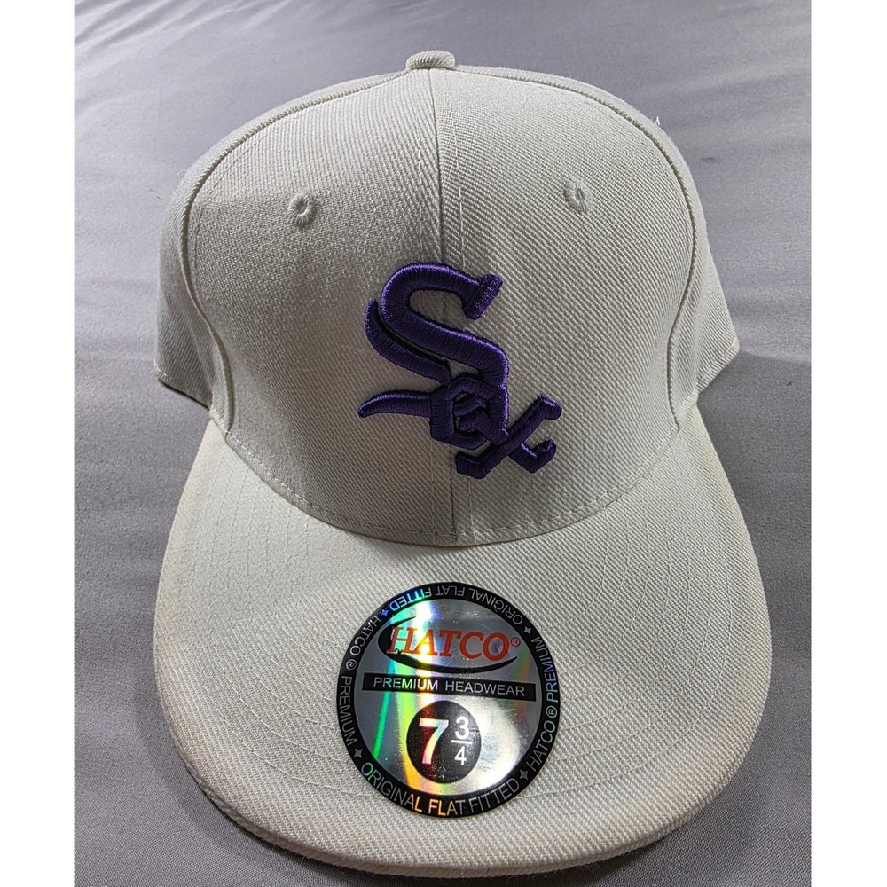 Hatco Chicago White Sox Hat Mens 7 3/4 Cream Purple Fitted Baseball Cap MLB